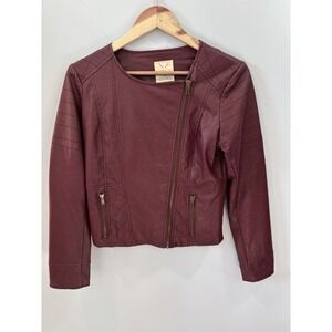 Pins & Needles Anthropologie Burgundy Faux Leather Moto Jacket M Zip Punk Edgy